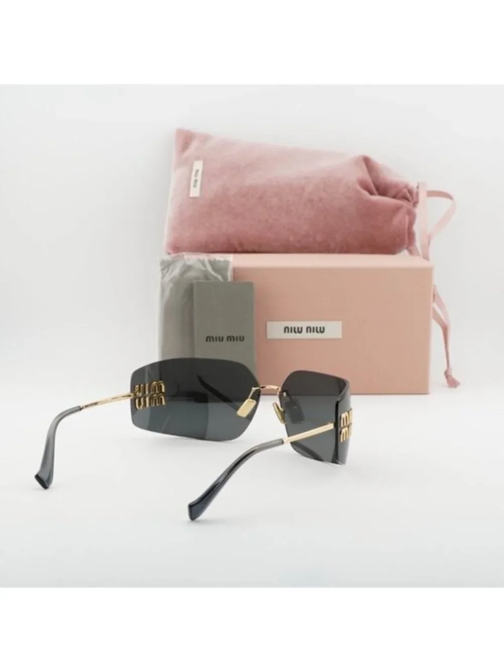 Miu Miu MU54YS 5AK5S0 Geometric Sunglasses - Gold/Dark Grey